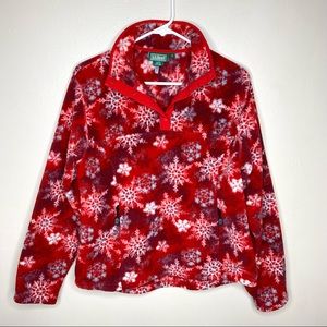 L.L. Bean Red Fleece Snowflake Winter Christmas Pullover Jumper Sweater Medium